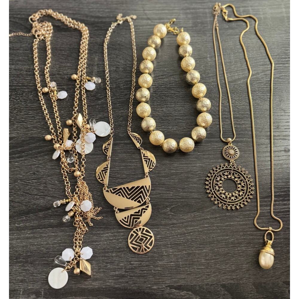 VTG Lot Of 5 Gold Tone‎ Statement Necklaces One Liz Claiborne LCI
